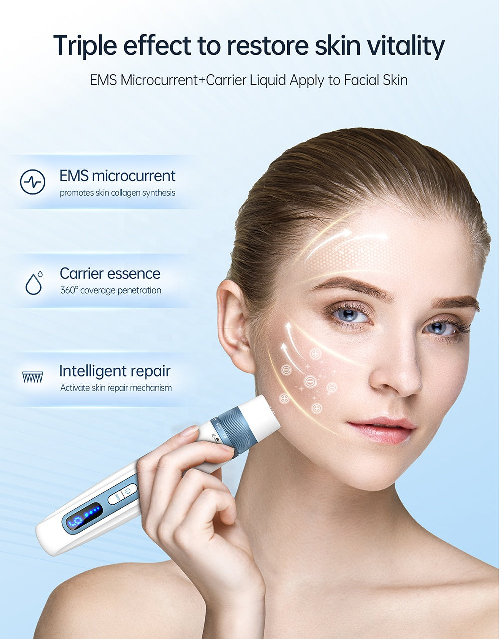 Ilustración del proveedor H5: uso facial, aplicación de sérum y EMS