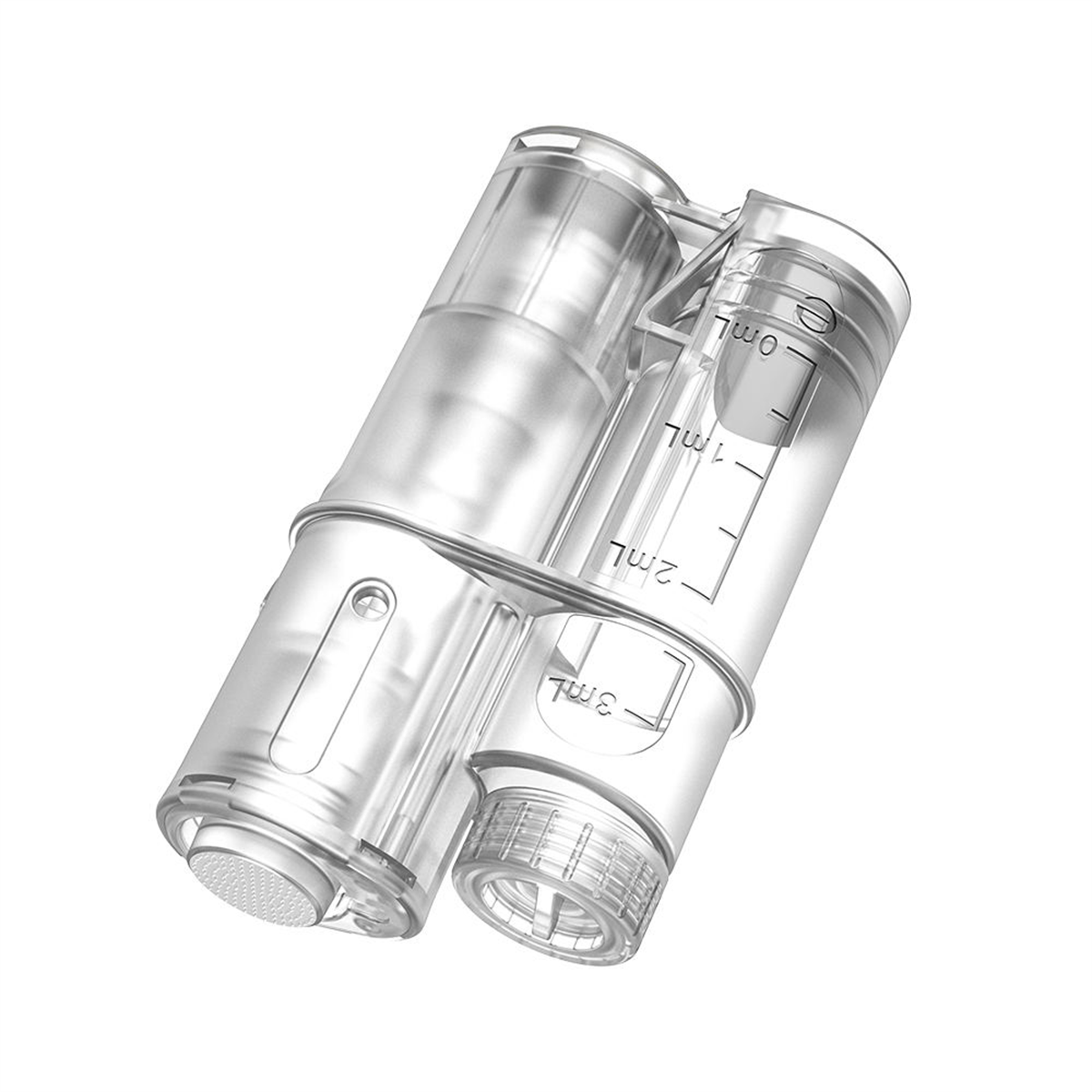 Estructura H6 con cabezal junto al depósito vacío de 3 ml