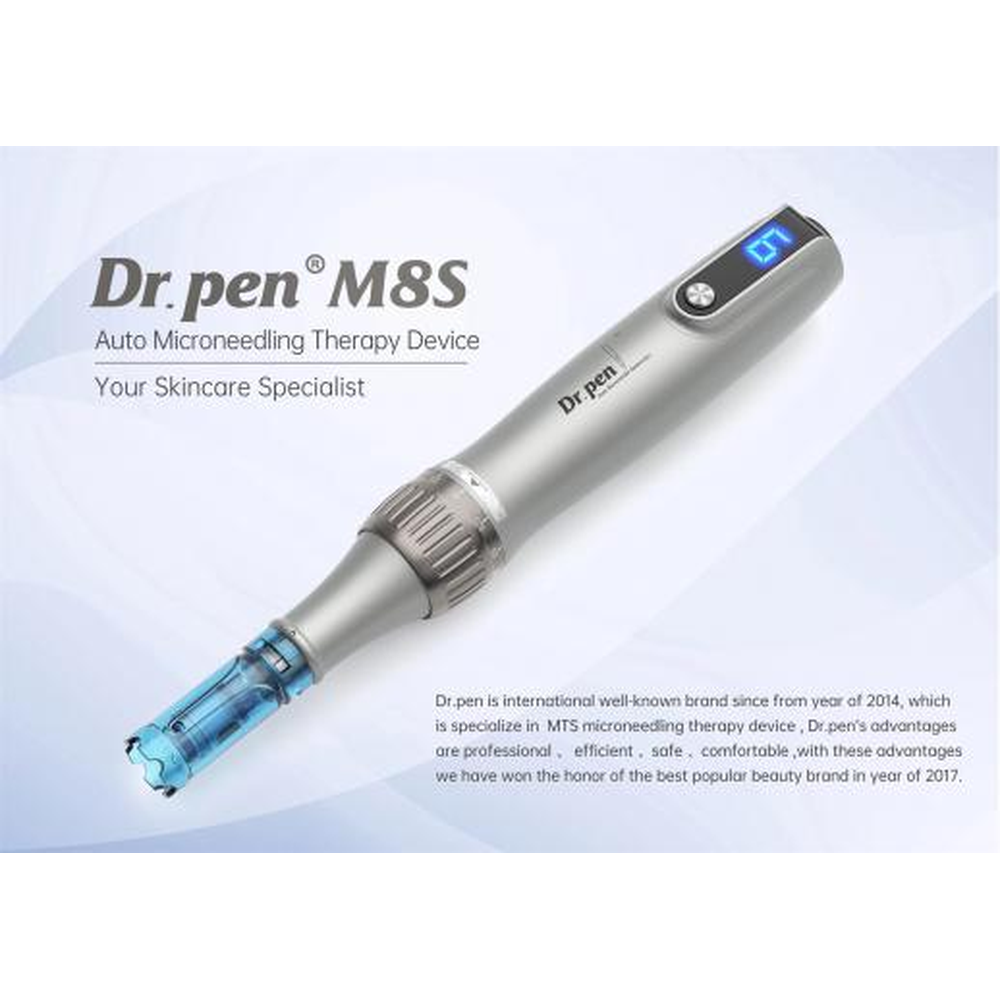 Dr. Pen M8s en diagonal con pantalla digital y cartucho azul instalado